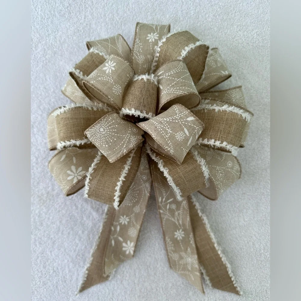 Bows Three Handmade Boho Tan Wired Ribbon Various Sizes